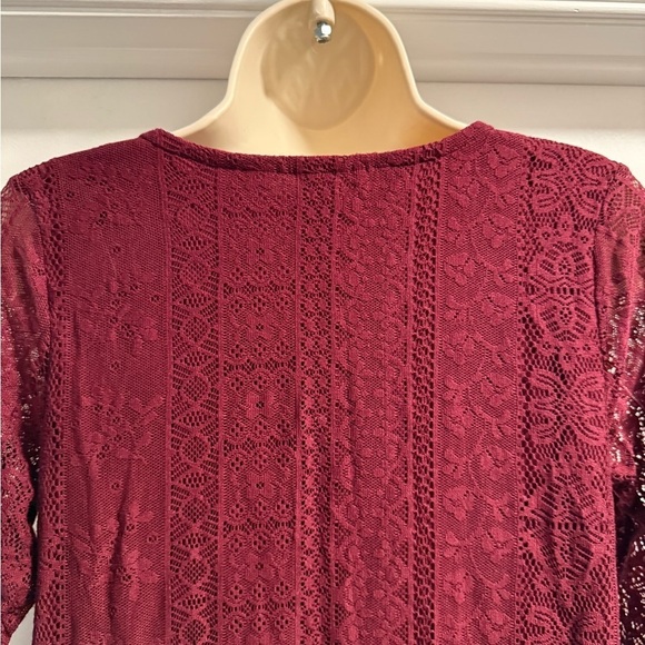 Xhilaration Burgundy Lace V Neck 3/4 Sleeve Dress Medium - Picture 10 of 13